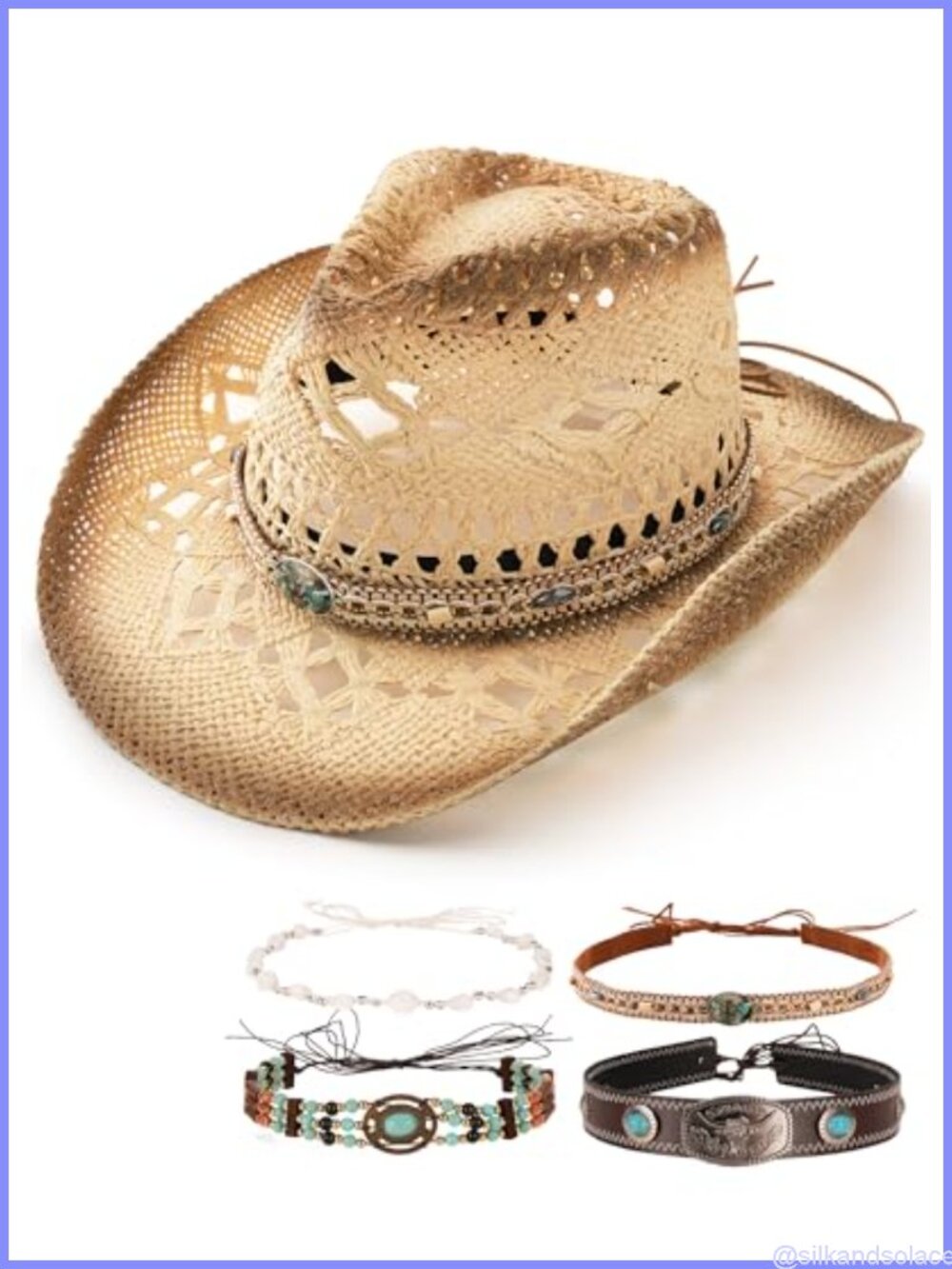 FURTALK Paper Straw Cowboy Hat with 4 Decorative Bands Western Sun